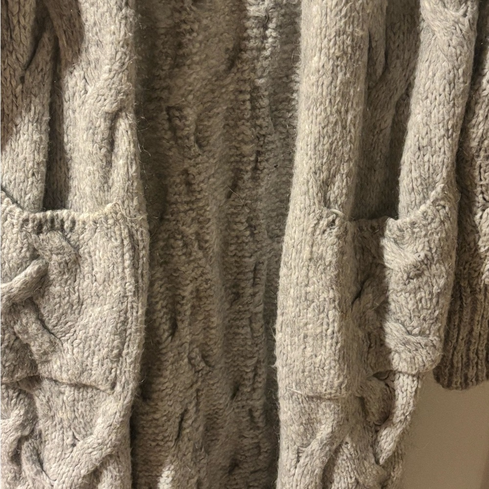 Zara Light Gray Open-Front Cable Knit Cardigan with Pockets size S - Picture 5 of 8